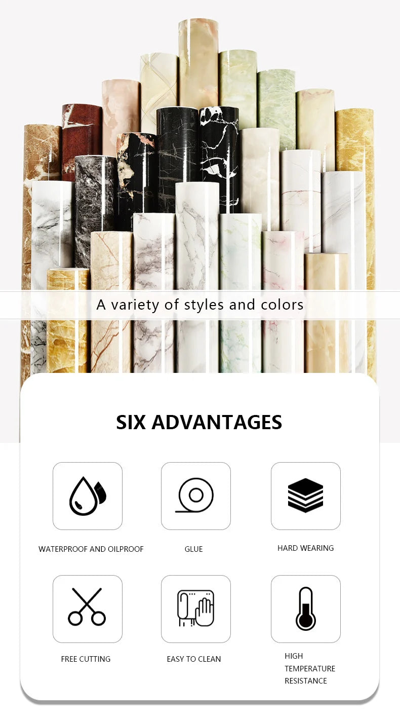 40cm Kitchen Self-adhesive Wall Adhesive Wallpaper Marble Pattern Pvc Home Decorations Oil-proof Water-proof Luxury Home Decor
